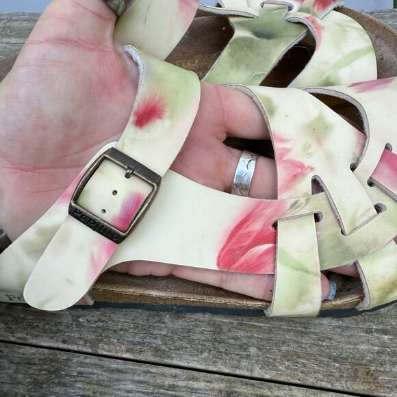 Birkenstock Pisa Papillio Cream Pink Green Watercolor Twist Sandals 38 L7 M5 - Picture 7 of 7